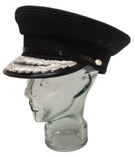 Noir Uni Double Ch ne Feuille Pointu Casquette Avec Lords Argent Boutons 57cm