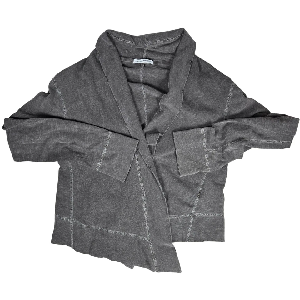 Suéter Cárdigan James Perse Gris Supima Algodón Drapeado Frente Abierto Envejecido 1 Foto 3 de 4