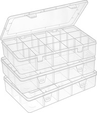 3 Pack 15 Grids Large Plastic Storage Organizer Box,15 Compartments with Divider