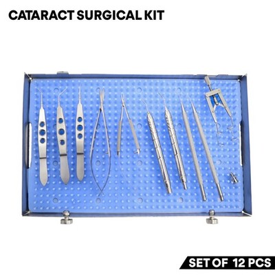 12 Pcs Cataract Surgical Kit Stainless Steel Surgical Ophthalmic Instruments Kit