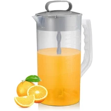 Mixing Pitcher for Drinks, 2 Quart/ 64oz Plastic Water Pitcher with Lid, Angl...