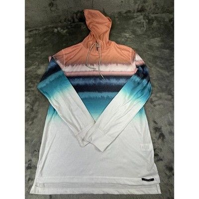 Ocean Current Mens Ombre Hooded Long Sleeve Tee OY122901 Coral Blue White Small