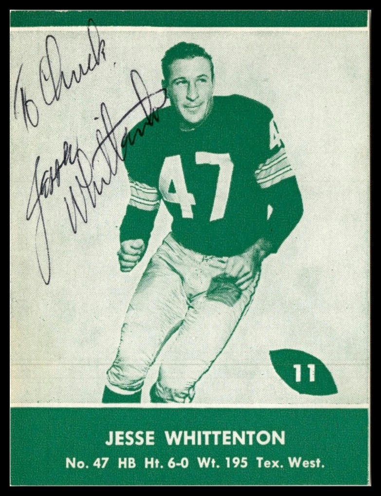 1961 Lake to Lake Packers #11 Jesse Whittenton Rookie Signed Auto Autograph