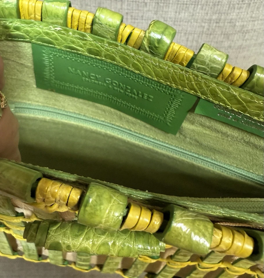 NUEVO SIN ETIQUETAS NANCY GONZALEZ Bolso Cartera Tejido Verde ALLIGATOR Foto 3 de 4