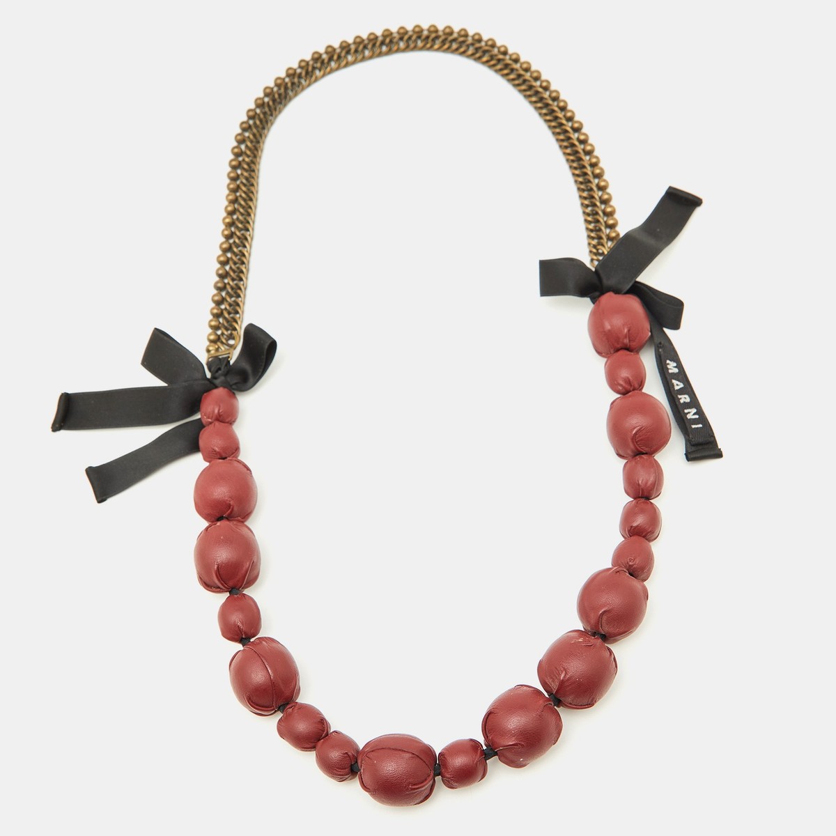 【関税&送料込み】Marni Necklace Accessories Marni Burgundy Leather & Aged Gold Tone Chain Statement
