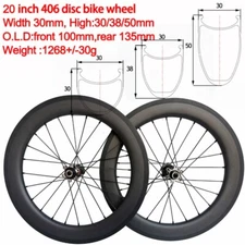 20er 406 Carbon Fiber Folding Road Bike Wheelset Clincher Disc Brake 6 Bolt Hub