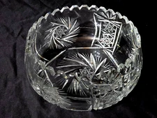 German Crystal Bowl 6.75" Hand-Cut Pinwheel & Star, Notched Rim - Unknown Maker