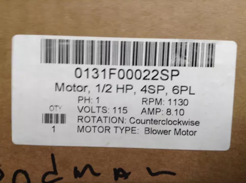 NEW Goodman Furnace Blower Fan Motor - 0131F00022SP Y7L623E21