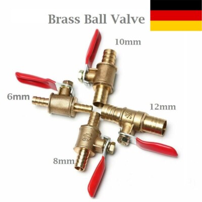 6-12MM Hose Barb Inline Brass Water/Air Gas Fuel Line Shut-off Ball Valve DE