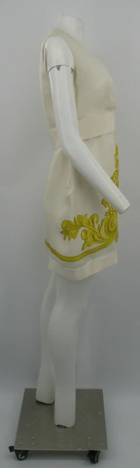 Giambattista Valli Ivory Sleeveless Dress w/ Gold Floral Scroll Design sz 44/M - Image 2 of 4