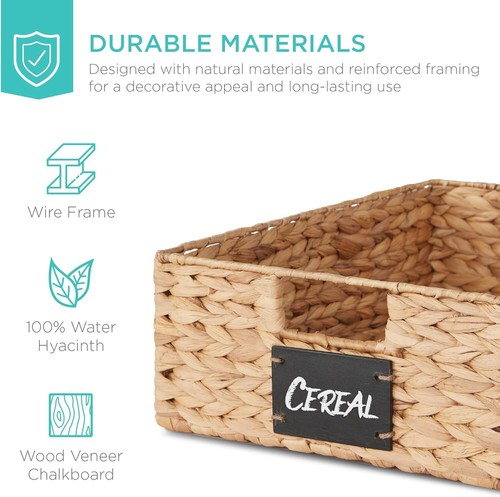 Set of 4 16x12in Large Water Hyacinth Pantry Baskets Woven Kitchen Organizers - Picture 5 of 7