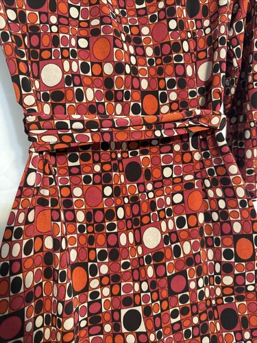 Maggy L Women's Crossbody Wrap Dress Size 10 Brown Multicolor Dots 3/4 Sleeve - Picture 13 of 14