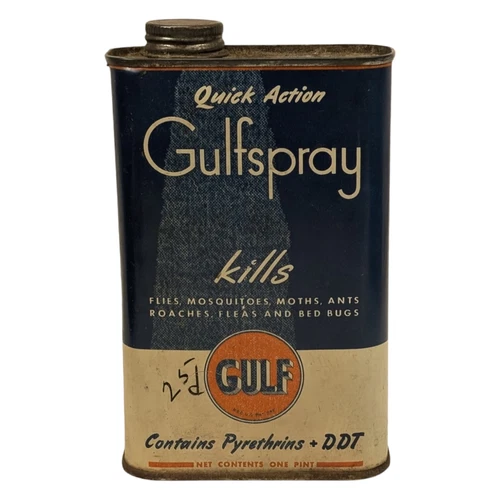 Vintage Gulfspray Can DDT Gulf Oil Can Sign Pint Tin