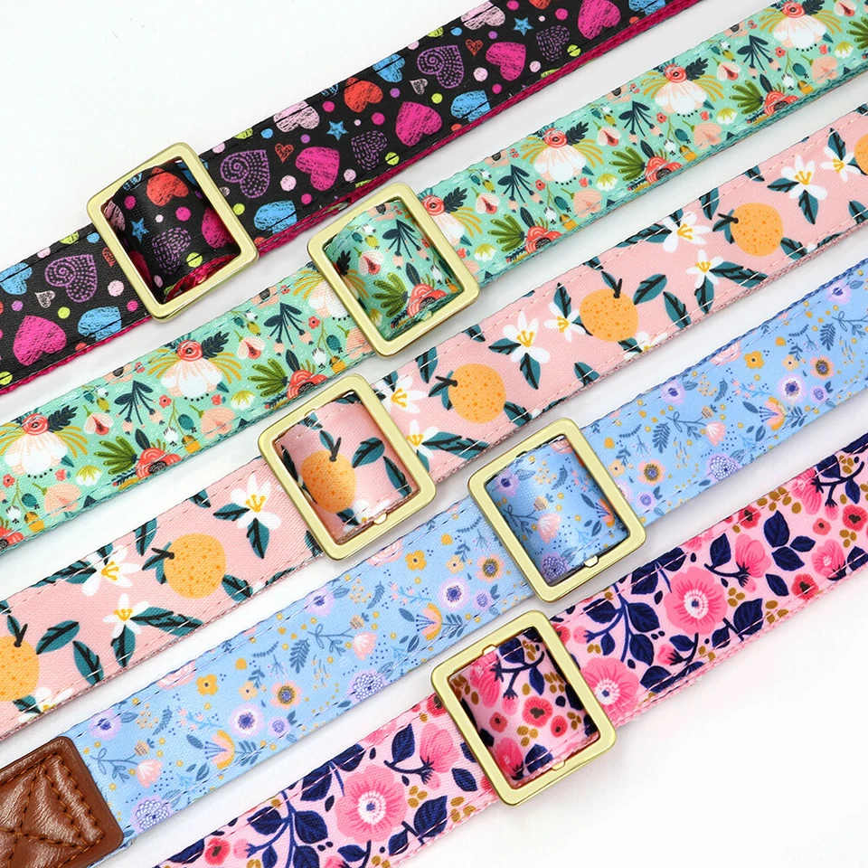 Personalized Nylon Leather Dog Collar Flower Printed Puppy Collars Free CustomID - Image 4 of 4