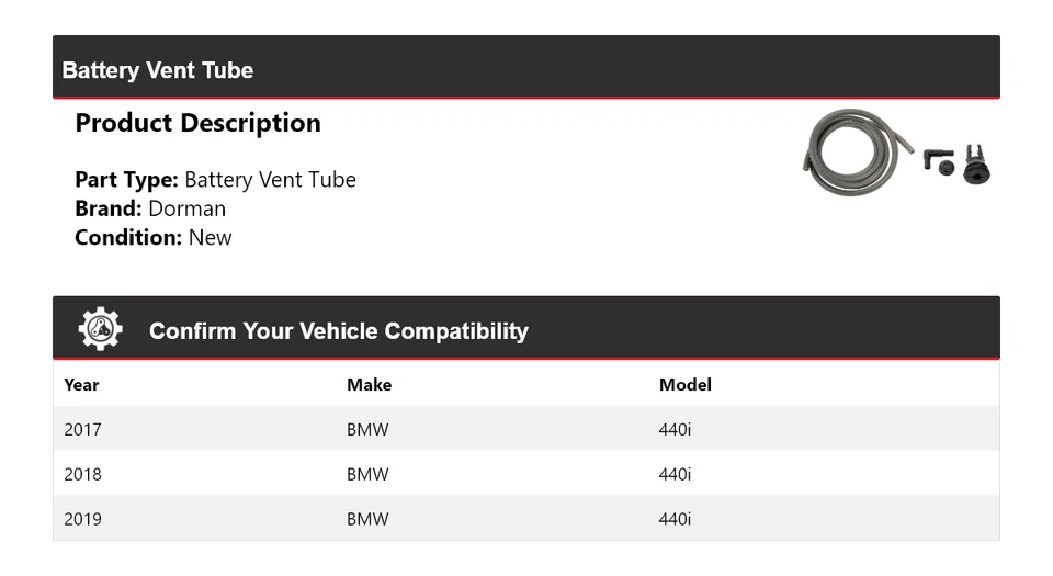 Вентиляционная трубка аккумулятора для BMW 440i Dorman 2017-2019 годов выпуска 2018 - Изображение 2 из 4