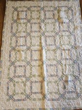 VTG Handmade Quilt Throw, Crib Blanket 44" X58" Blues And Pinks EUC No Stains