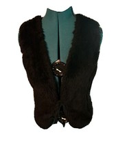 Retro Black Faux Fur Vest Crochet Back Belt Tie In Front Size Large Women’s