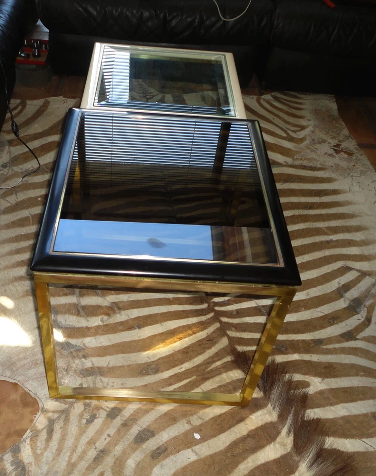 2 table basse gigogne FONDART MOBiliARiO bois laqué laiton or design 1970 verre - Photo 4/4