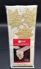 Christmas Table Runner Poinsettia Vine w/Gold Metallic Thread Beige 14"x72"