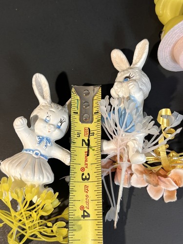 Vtg Lot 3 Easter Cake Toppers Plastic Chick Bunny Couple Flowers Hong Kong 4” - Picture 12 of 13