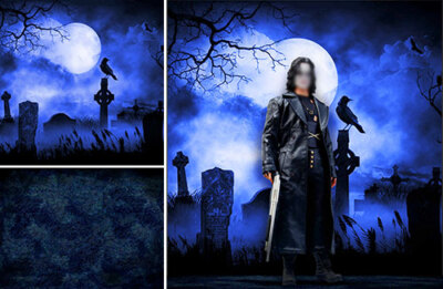 DETOLF DIORAMA POSTER BACKDROP~CROW~CEMETERY FOR SIDESHOW HOT TOYS 1/6 FIGURES