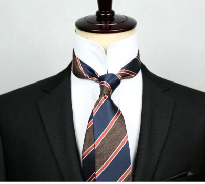 New Classic Striped Blue Brown JACQUARD WOVEN 100% Silk Men's