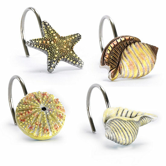 Seashell Shower Curtain Hooks Atlantic Aqua By Popular Bath 12 Resin