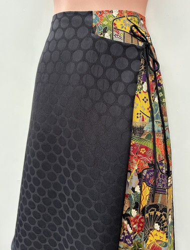 MAIOCCHI Tie Detail Japanese Pattern w Back Spotted Fabric Asymmetric Skirt 8 - Picture 3 of 8