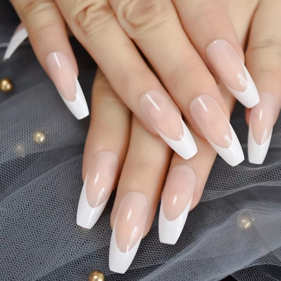 White Studded French : Best Designer Press on Fake Artificial Nails in  India – The NailzStation