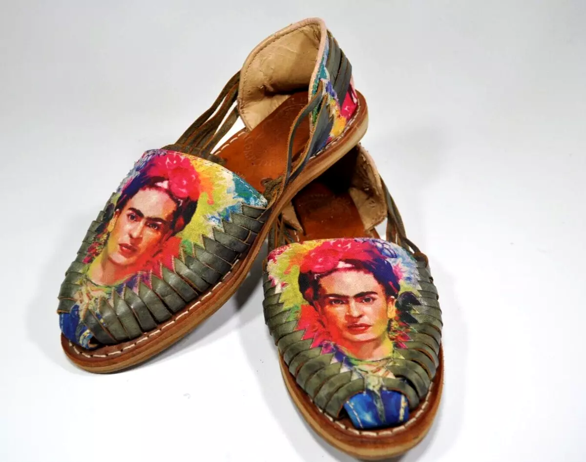 El Mexicano Compadres Hand Painted Frida Kahlo Leather Huarache