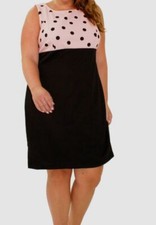 NY Collection Women Pink Black Polka Dot Scoop Neck Sleeveless Dress Plus Sz 20W