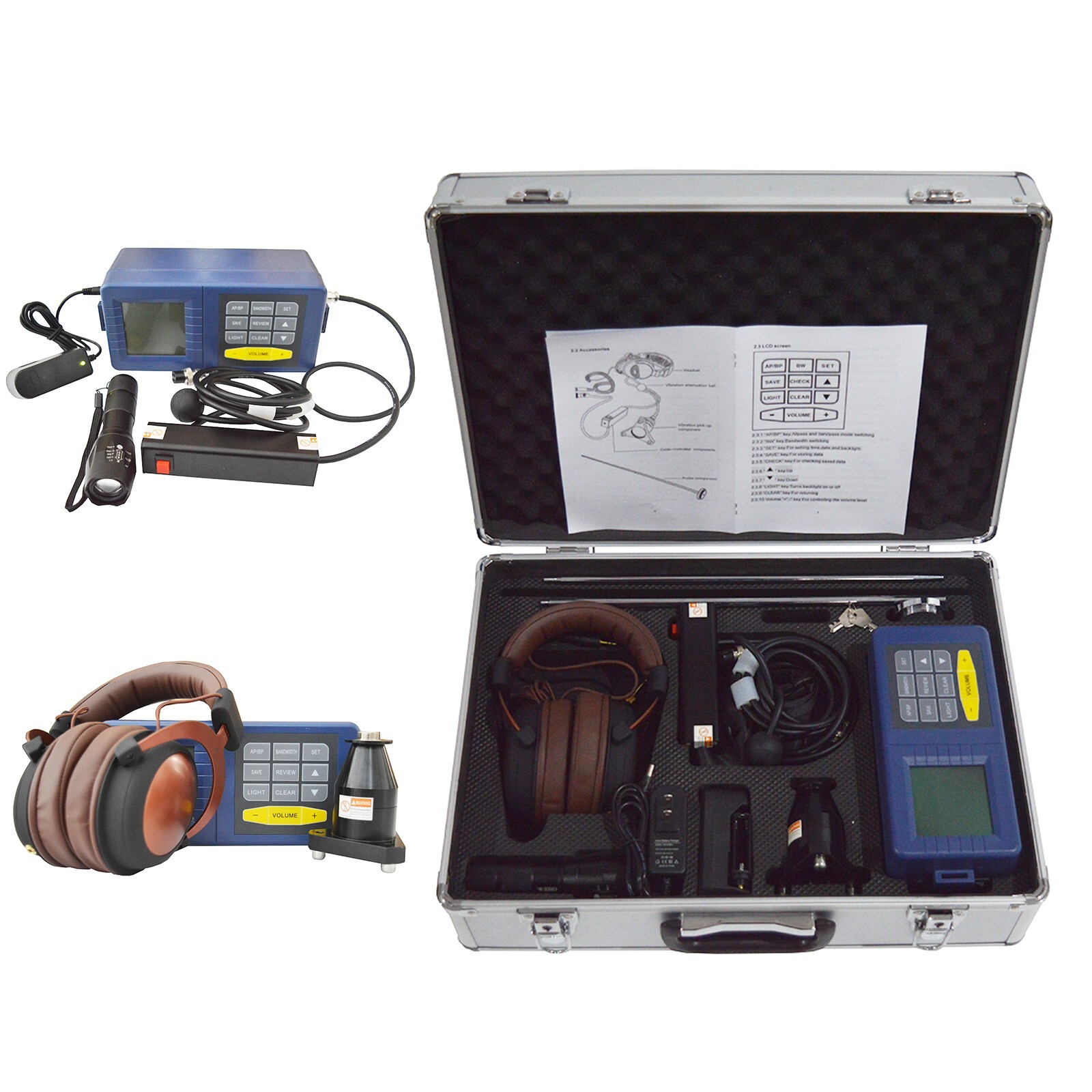 Underground Water Pipe Leak Detector with Backlit LCD Screen 4m 70~3000Hz