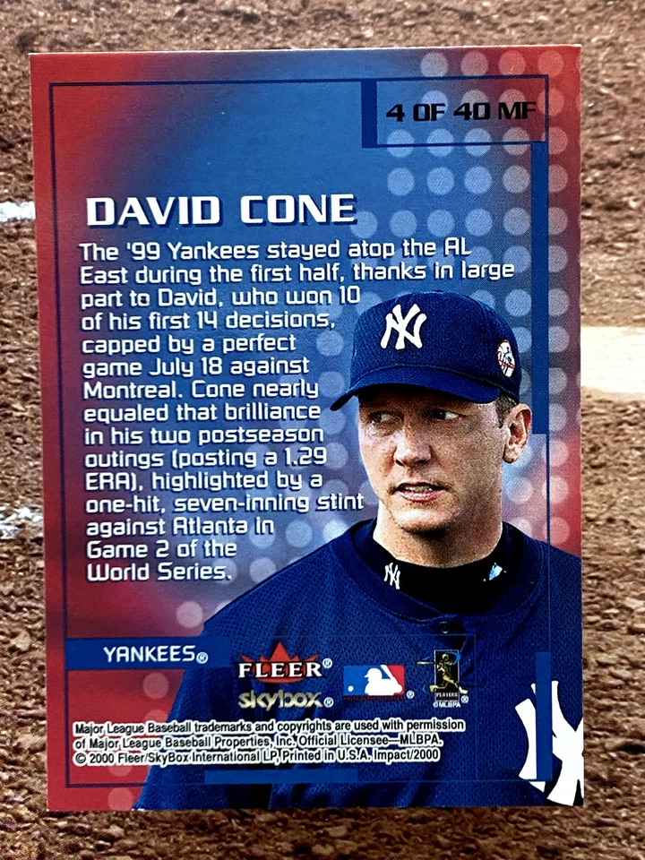 2000 Fleer Impact Mighty Fine in '99 David Cone #4MF - Image 2 of 2