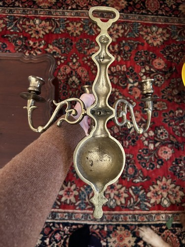 Vintage Pair Heavy Solid Brass Candle Wall Sconces 12 1/2” Decor Accent - Picture 3 of 5