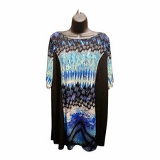 Style&Co Women’s 1X Blue Abstract Print Dress Stretch Short Sleeve - JC680