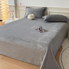 Fleece Queen 4 PCS (1xFlat Sheet 1xFitted Sheet 2xPillowcases) Light Grey