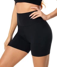 FULLSOFT High Waisted Biker Shorts for Women-5" Tummy Large-X-Large, 1-black 