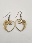 Vintage Gold Tone Open Heart Filigree Dangle Drop Earrings Swirl Scroll Boho — photo 1