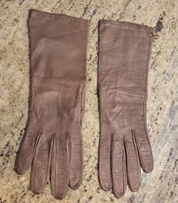 Vintage Womens Size M Brown Leather Silk Lined Formal 11.5" Long Gloves