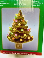 Kurt S Adler Christmas Tree Night Light Plug in Ceramic NOS IOB Decor 