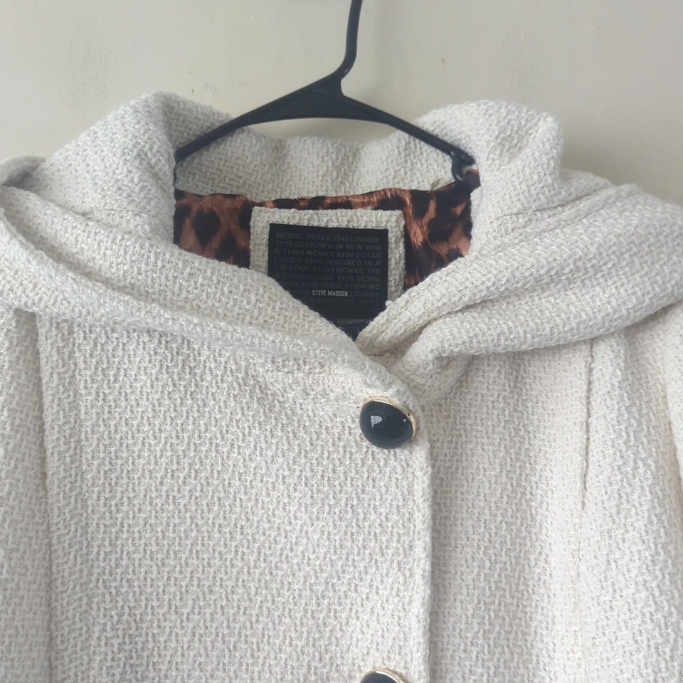 Женское пальто Steve Madden Размер XL Цвет слоновой кости Тяжелое Однобортное Вязаное с капюшоном - Изображение 2 из 4
