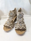 Womens 37 Gladiator Sandals  Shoes Floral Taupe Faux Leather Wedge Comfort