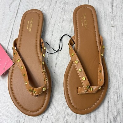 Isaac Mizrahi Flats Womens Size 7 Gold Nailhead Brown Sandals Flipflops
