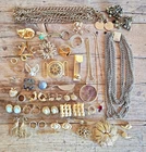 Vintage & Mod Costume Jewelry Lot Gold Tone Some Signed Mixed Pieces 47 Pc
