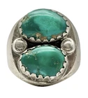 Vintage Navajo Sterling Silver 2 Stone Green Turquoise Ring Size 9.25