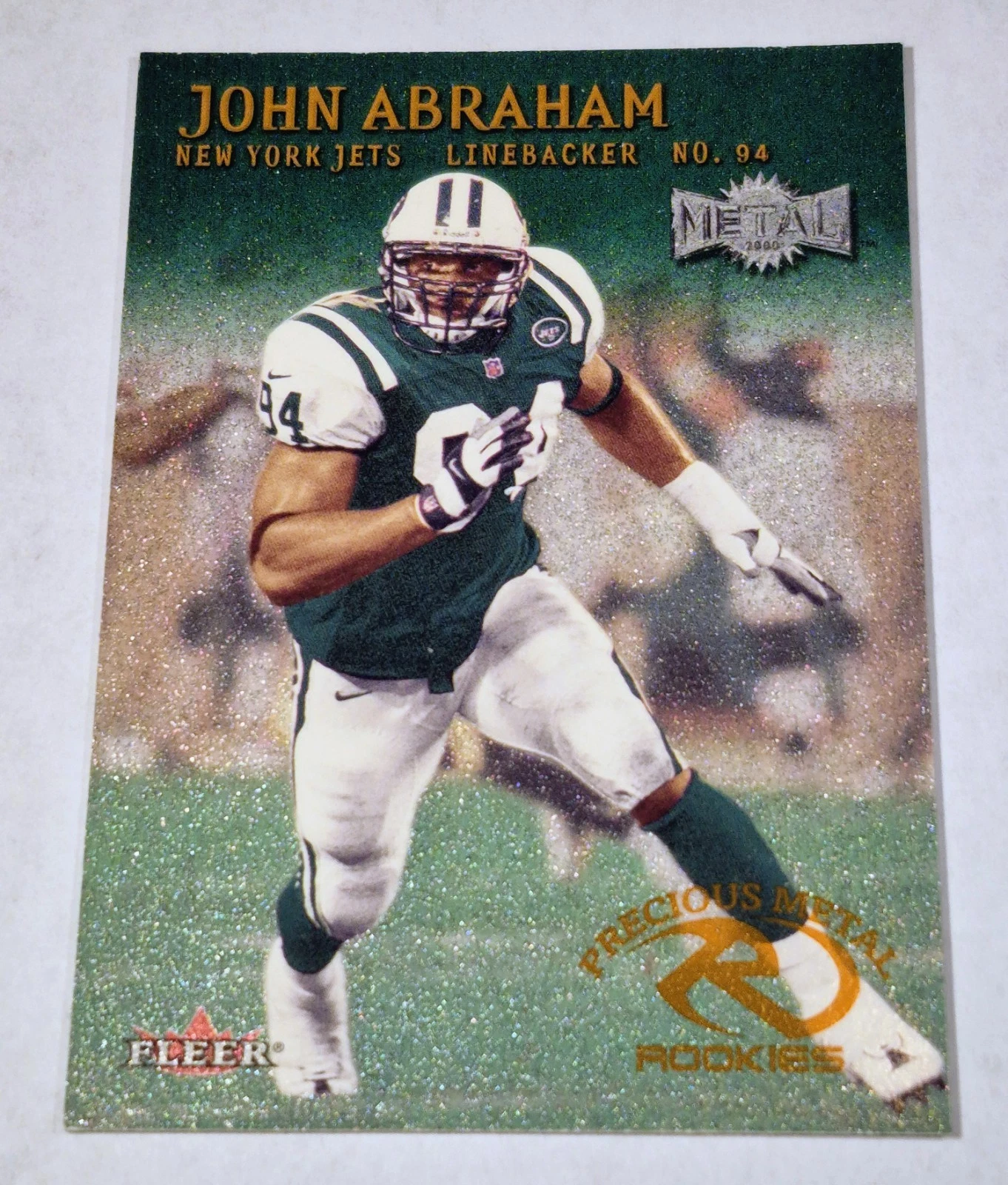 John Abraham Rookie 2000 Metal Emerald Green Sparkle SP #225 RC New York Jets