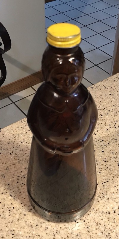 Vintage 11" Mrs Buttersworth's Amber Brown Glass Syrup Bottle with Metal Cap Lid