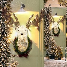 39" Rudolph Hanging Wreath Lighted Christmas Reindeer Head Holiday Xmas Decor