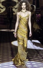 ROBERTO CAVALLI Archival Runway F/W 2004 Gold Baroque Silk Mermaid Gown XS