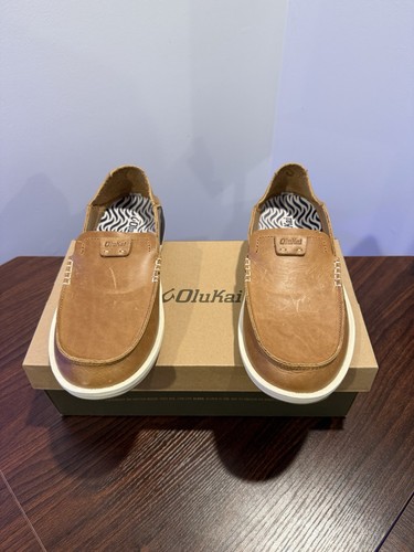 OluKai Kakaha FOX Leather Slip On Loafers Boat Shoes Men’s 8 #10490-FXFX NWB